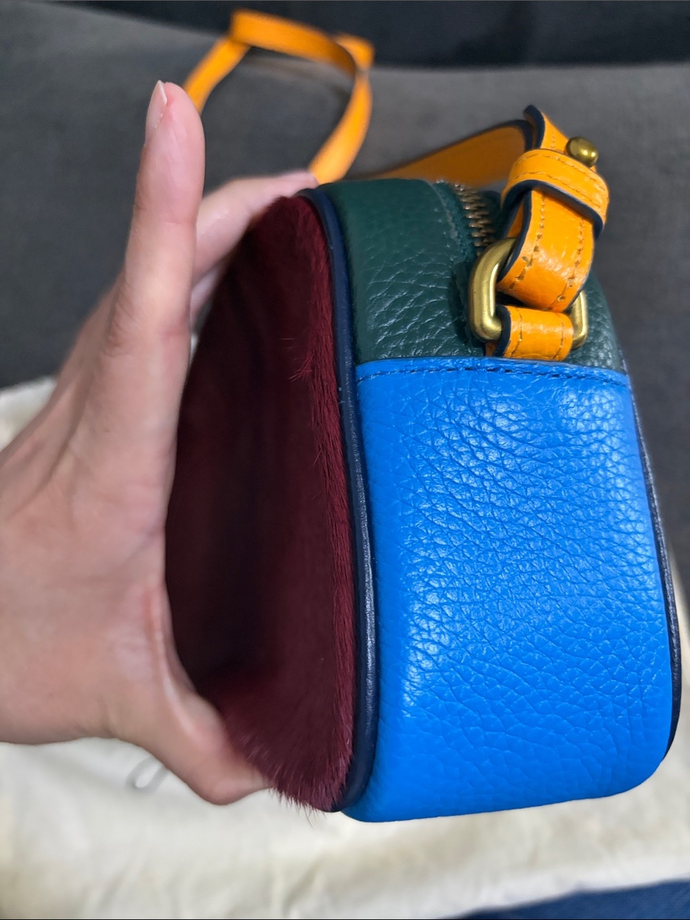 J. Crew Green, Blue & Yellow Colorblock Leather Messenger Bag - Picture 3 of 7